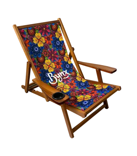 Wood Sling Chair with Cup Holder