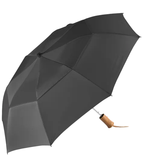 The Zephyr Vented Folding Umbrella with Wood Handle
