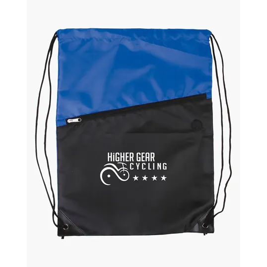 Two-Tone Poly Drawstring Backpack with Zipper — view 5