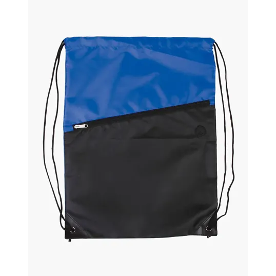 Two-Tone Poly Drawstring Backpack with Zipper