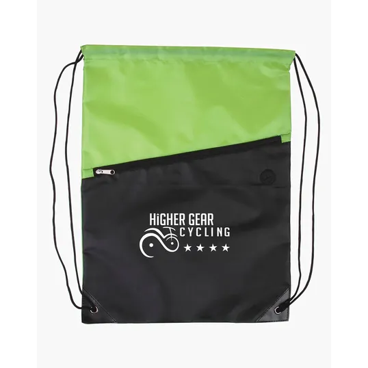 Two-Tone Poly Drawstring Backpack with Zipper — view 6