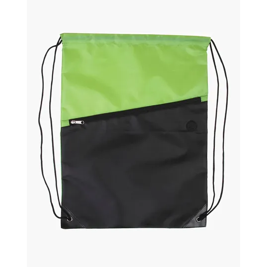 Two-Tone Poly Drawstring Backpack with Zipper — view 2