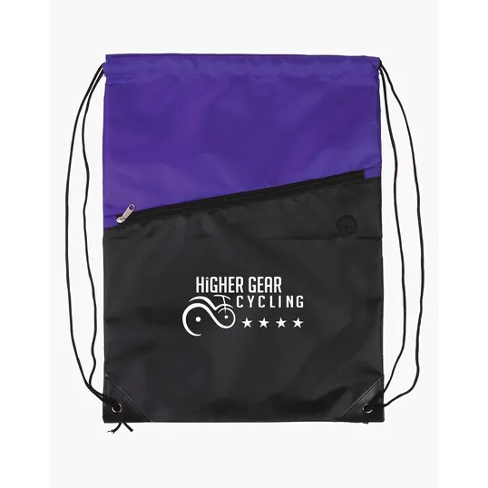 Two-Tone Poly Drawstring Backpack with Zipper — view 7
