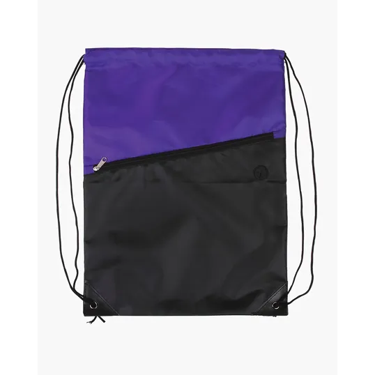 Two-Tone Poly Drawstring Backpack with Zipper — view 3