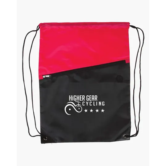 Two-Tone Poly Drawstring Backpack with Zipper — view 8