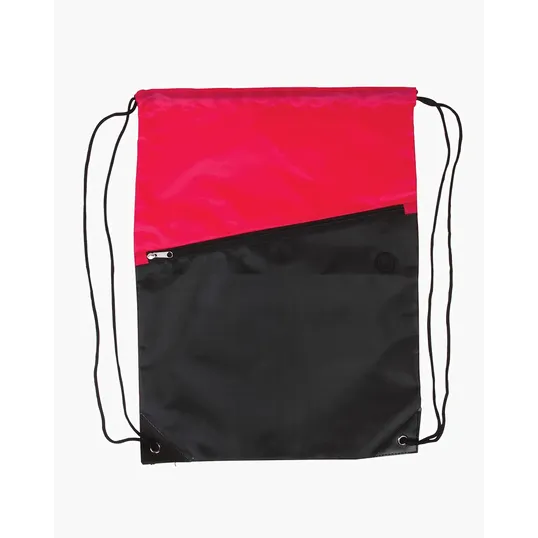Two-Tone Poly Drawstring Backpack with Zipper — view 4