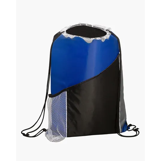 Angled Drawstring Sports Bag with Pockets — view 2