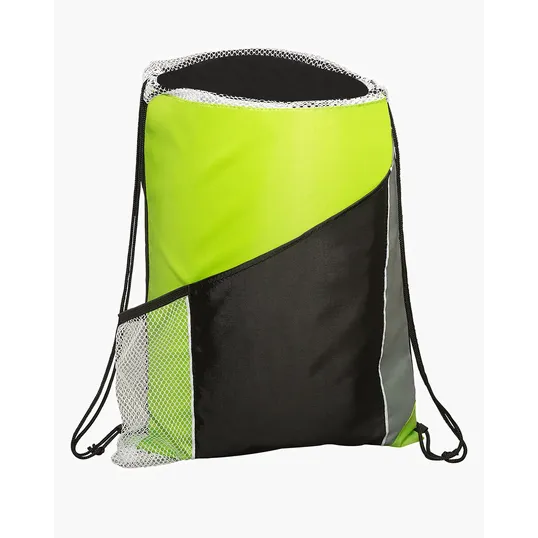Angled Drawstring Sports Bag with Pockets — view 3
