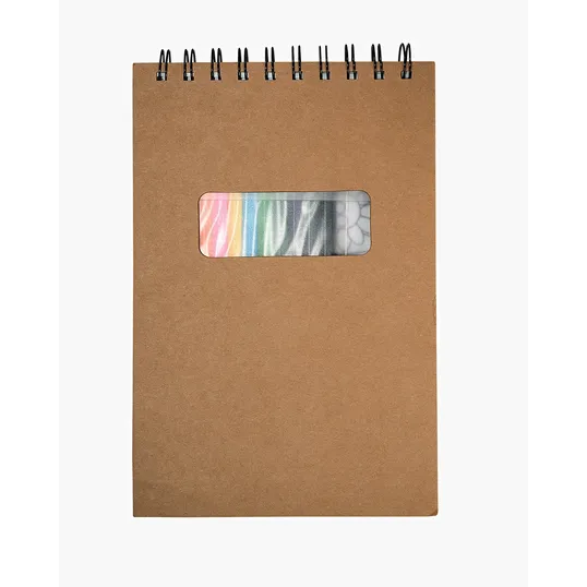 Spiral-Bound Notebook with Colored Pencils