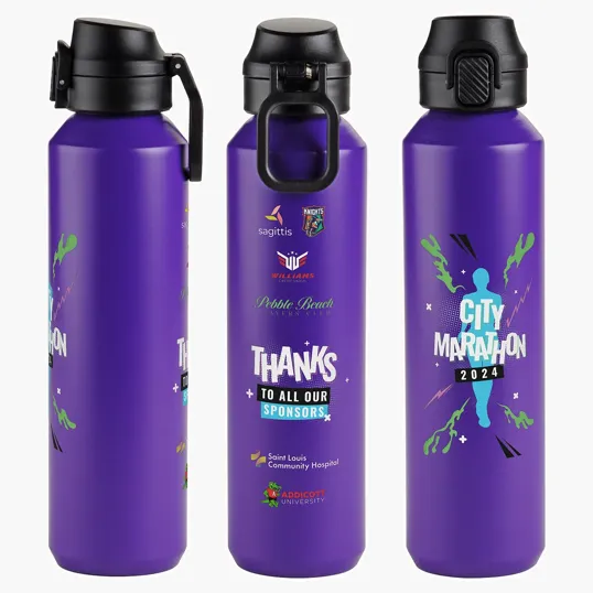 Nexus 27 oz Recycled Aluminum Bottle with Flip-Top Lid and Carabiner — view 10