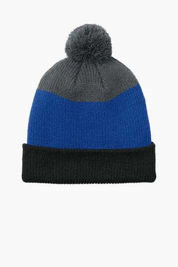 Port Authority Cozy Striped Pom Beanie — view 3
