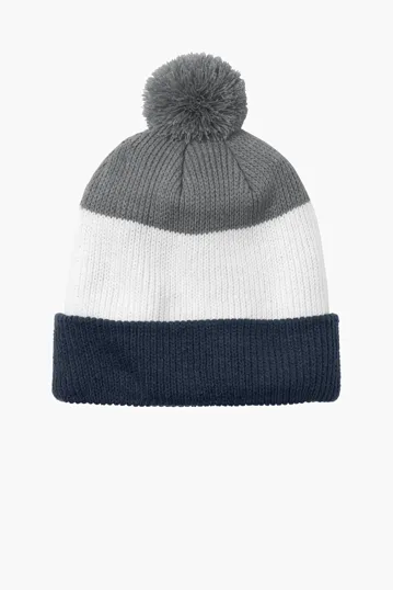 Port Authority Cozy Striped Pom Beanie — view 4