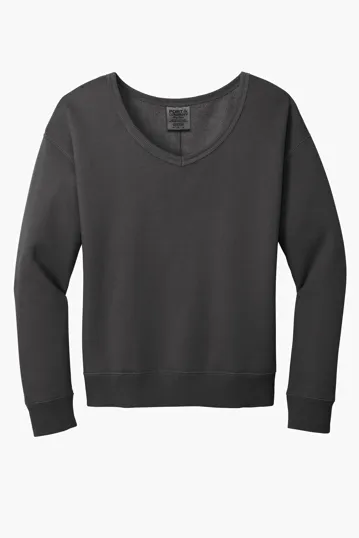 Port & Co Women's Beach Wash Garment-Dyed V-Neck Sweatshirt — view 2