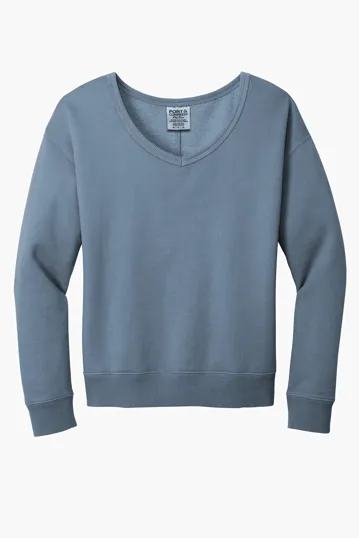 Port & Co Women's Beach Wash Garment-Dyed V-Neck Sweatshirt — view 3