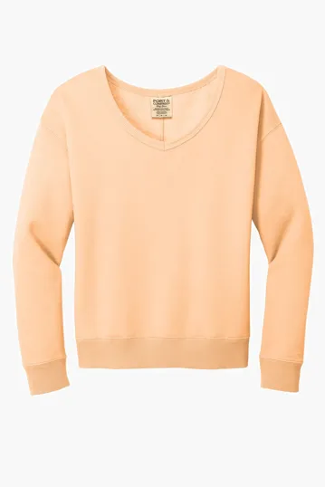 Port & Co Women's Beach Wash Garment-Dyed V-Neck Sweatshirt — view 4