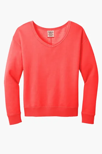 Port & Co Women's Beach Wash Garment-Dyed V-Neck Sweatshirt — view 5
