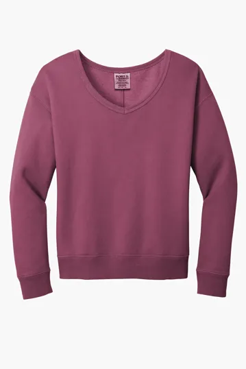 Port & Co Women's Beach Wash Garment-Dyed V-Neck Sweatshirt — view 6