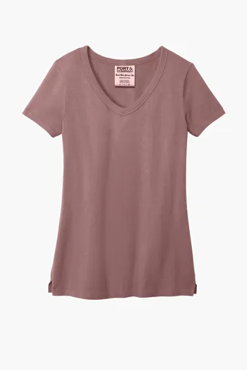 Port & Co Women's Beach Wash Garment-Dyed V-Neck Tee — view 6