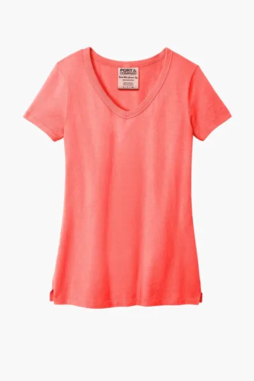 Port & Co Women's Beach Wash Garment-Dyed V-Neck Tee — view 8