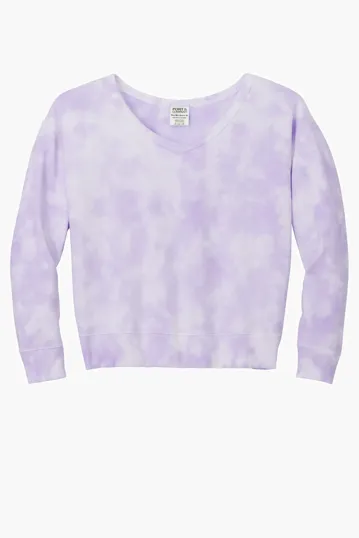 Port & Co Women's Beach Wash Cloud Tie-Dye V-Neck Sweatshirt — view 2