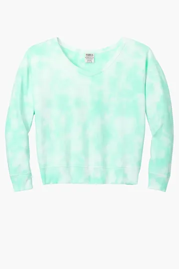 Port & Co Women's Beach Wash Cloud Tie-Dye V-Neck Sweatshirt — view 4