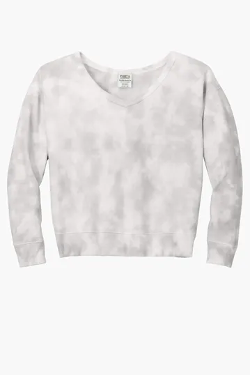 Port & Co Women's Beach Wash Cloud Tie-Dye V-Neck Sweatshirt — view 5