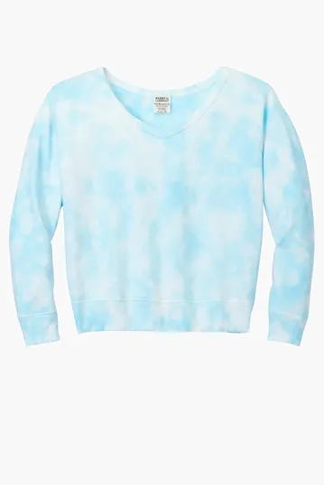 Port & Co Women's Beach Wash Cloud Tie-Dye V-Neck Sweatshirt — view 6