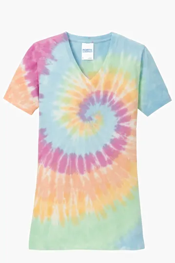 Port & Co Women's Tie-Dye V-Neck Tee — view 5