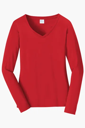 Port & Co Women's Long Sleeve Fan Favorite V-Neck Tee — view 2
