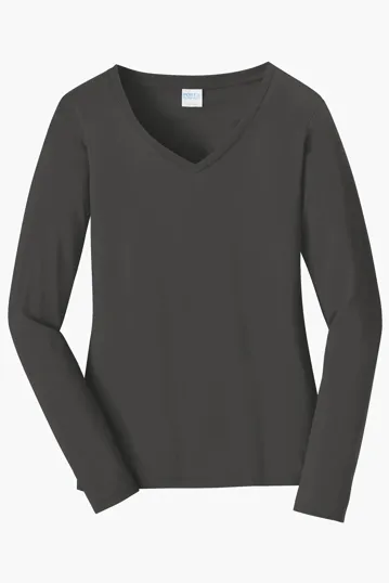 Port & Co Women's Long Sleeve Fan Favorite V-Neck Tee — view 3