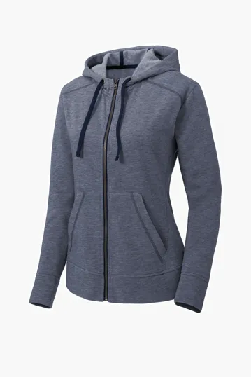 Sport-Tek Women's PosiCharge Tri-Blend Wicking Fleece Full-Zip Hooded Jacket