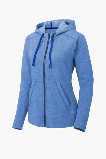 Sport-Tek Women's PosiCharge Tri-Blend Wicking Fleece Full-Zip Hooded Jacket — view 2