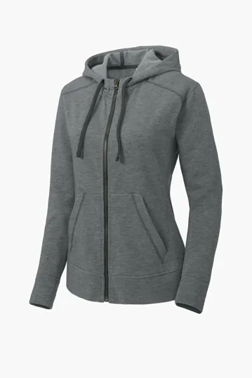 Sport-Tek Women's PosiCharge Tri-Blend Wicking Fleece Full-Zip Hooded Jacket — view 6