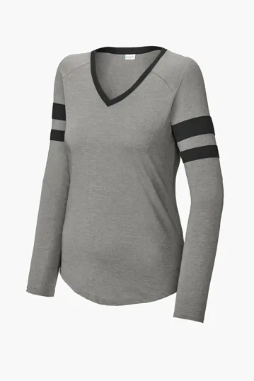 Sport-Tek Women's Halftime Stripe Long Sleeve V-Neck Tee — view 2