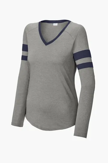 Sport-Tek Women's Halftime Stripe Long Sleeve V-Neck Tee — view 3