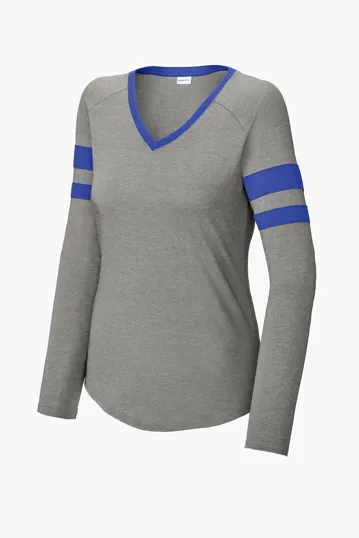 Sport-Tek Women's Halftime Stripe Long Sleeve V-Neck Tee — view 4