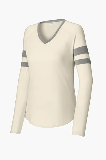 Sport-Tek Women's Halftime Stripe Long Sleeve V-Neck Tee — view 5