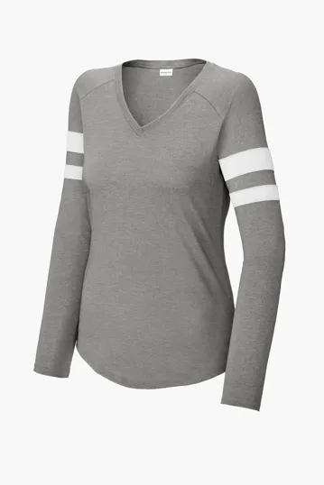 Sport-Tek Women's Halftime Stripe Long Sleeve V-Neck Tee — view 6
