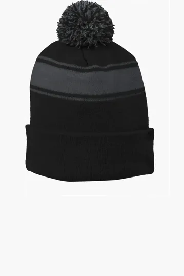 Sport-Tek Stripe Pom Pom Beanie — view 2