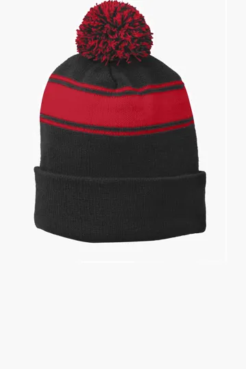Sport-Tek Stripe Pom Pom Beanie — view 3