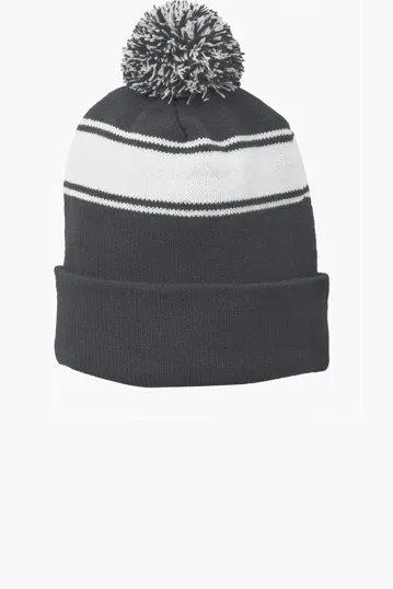 Sport-Tek Stripe Pom Pom Beanie — view 4