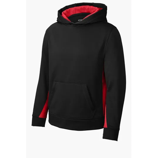 Sport-Tek Youth Sport-Wick Fleece Colorblock Hooded Pullover — view 2