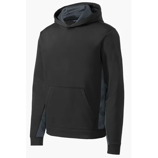 Sport-Tek Youth Sport-Wick CamoHex Fleece Colorblock Hooded Pullover — view 2
