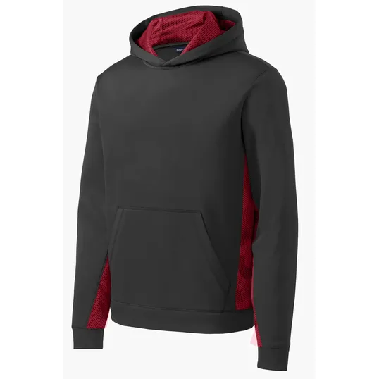 Sport-Tek Youth Sport-Wick CamoHex Fleece Colorblock Hooded Pullover — view 3