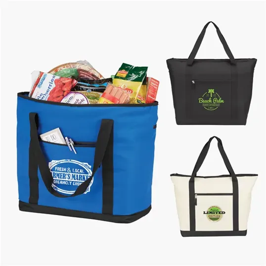Jumbo Insulated Cooler Tote Bag with Zippered Main Compartment