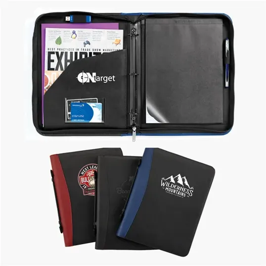 Conference Ring Folio Zippered Binder Padfolio with Paper