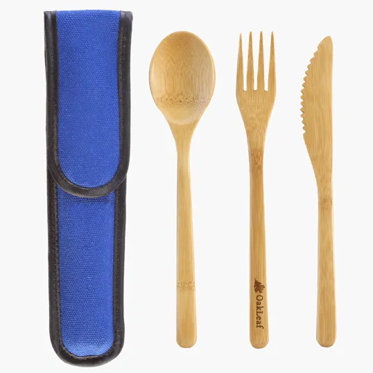 Take-Along Bamboo Flatware Set with Blue Travel Case