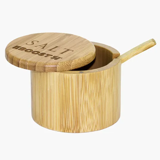 Little Dipper Bamboo Salt Box with Spoon, "Salt" Engraved Lid