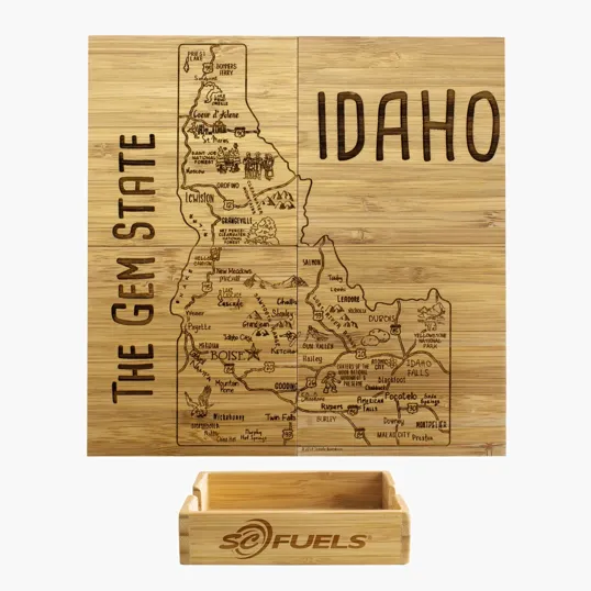 Idaho State Puzzle Coaster Set in Bamboo with Case