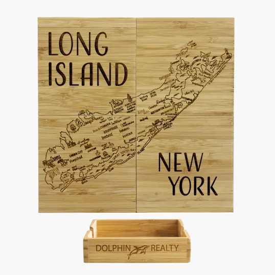 Long Island Puzzle Bamboo Coaster Set with Case